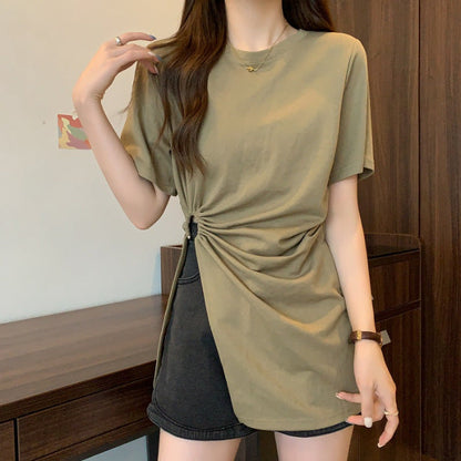 Cotton Irregular Split Short-sleeved T-shirt Women's Summer  Short sleeve t-shirts Sculptify™