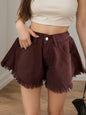 Chic Fur-Edge Umbrella Denim Shorts
