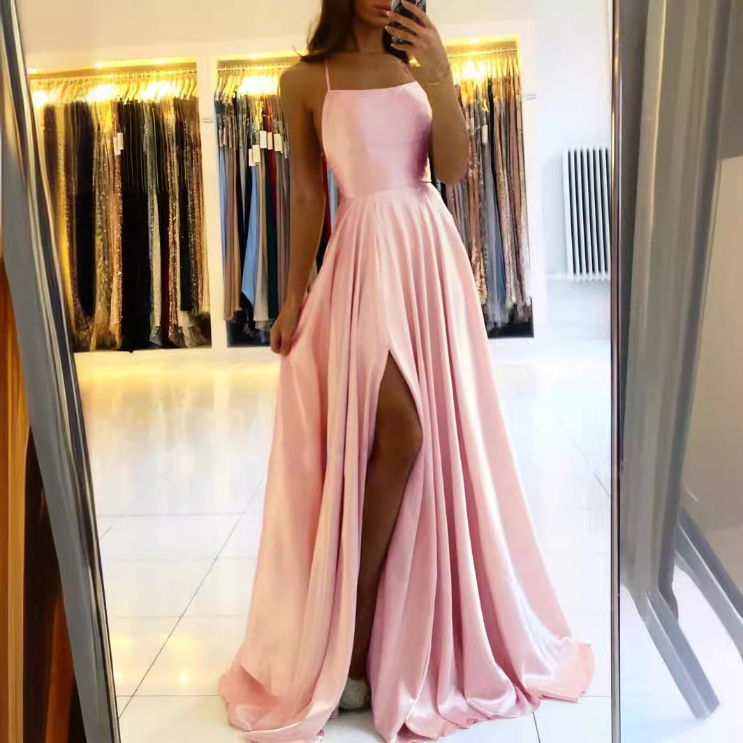 Amazon Long European And American Style Dress Slim Strap Back-to-back Dress High Slit Dance Host Dress - Sculptify™
