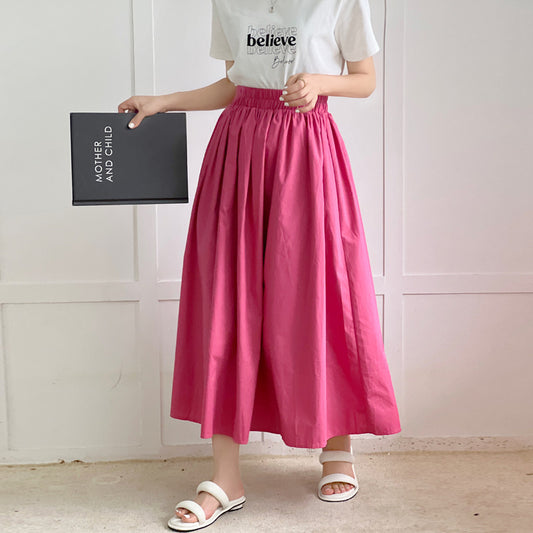 Casual Pure Cotton Flared Midi Skirt