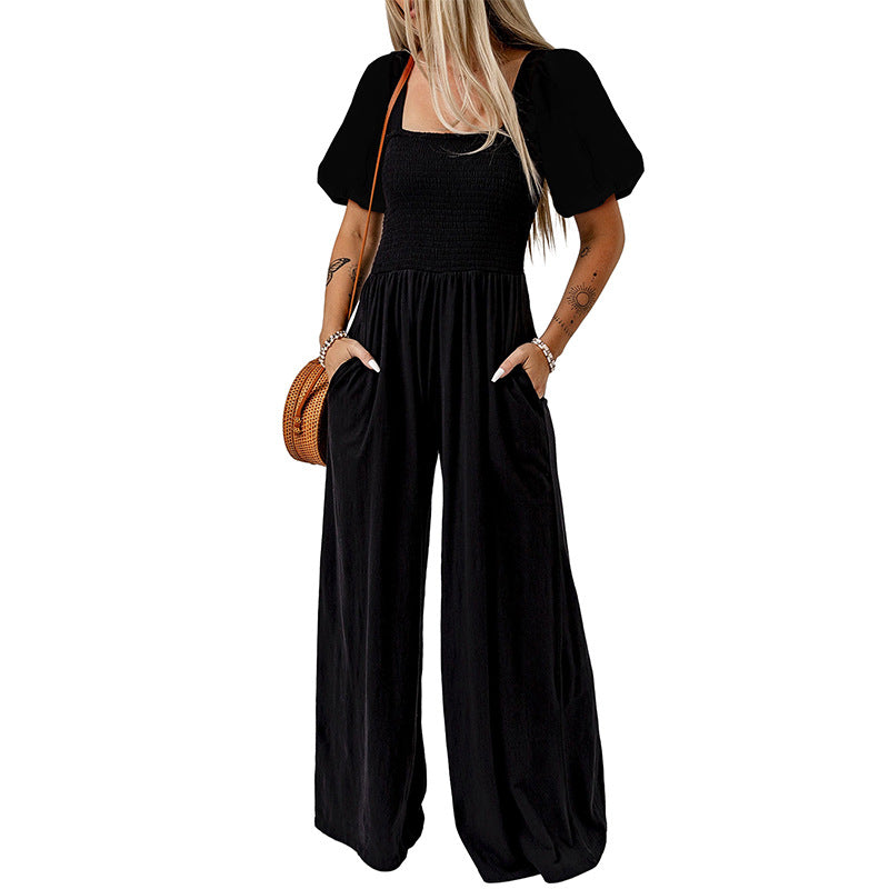 Women's Square Collar Short Sleeve Jumpsuit - Sculptify™