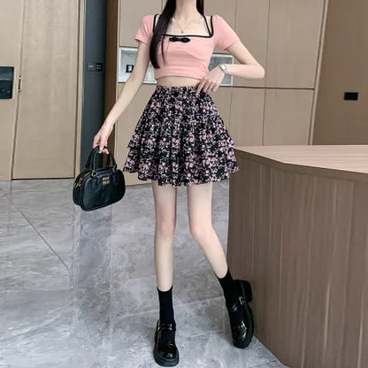 Classic A-Line Skirt with Cherry Print