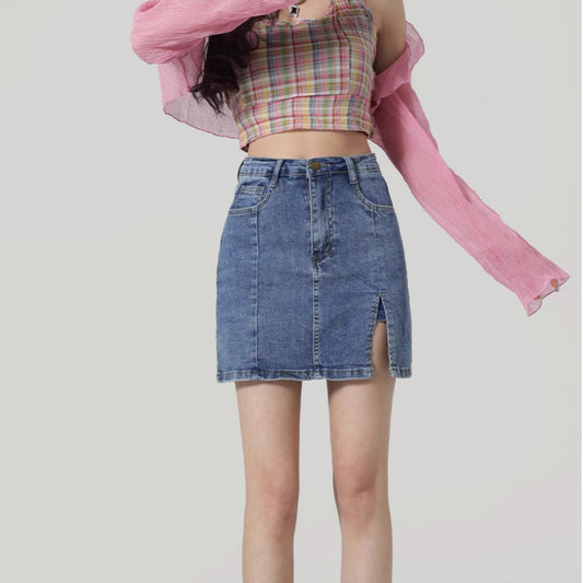 Sleek Half-Length Denim Slim Skirt