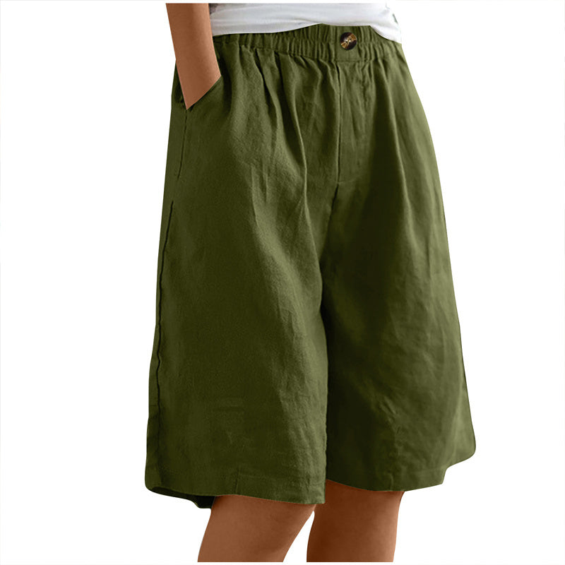 High-Waist Button & Elastic Shorts