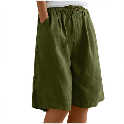 High-Waist Button & Elastic Shorts
