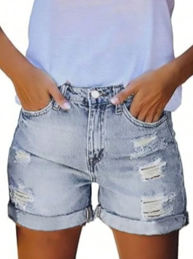 Trendy Distressed Stretch Jean Shorts