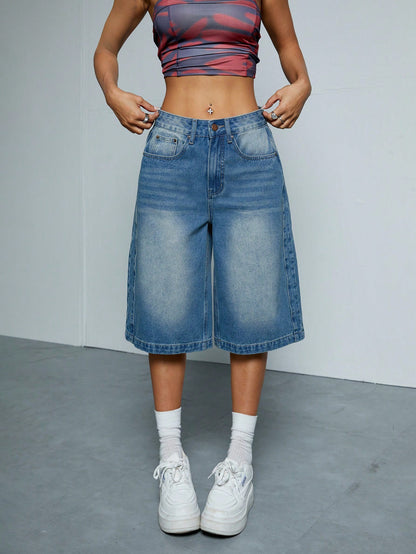Stylish Loose Wide-Leg Jean Shorts