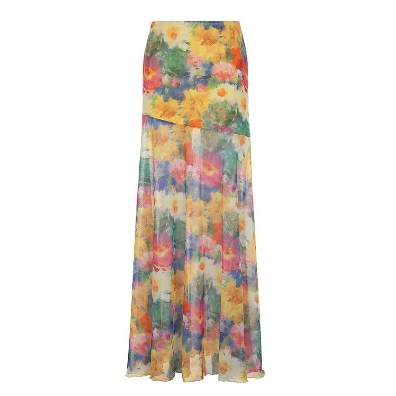 Island Oil Painting Style Mesh Skirt