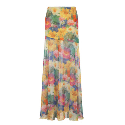 Island Oil Painting Style Mesh Skirt