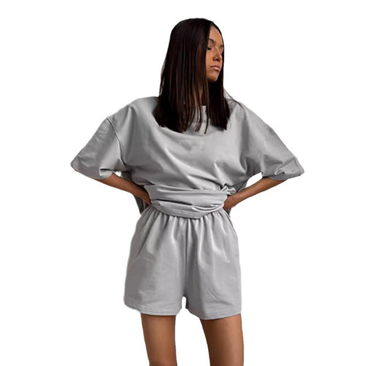 Casual Short-Sleeve Crew-Neck Top And Shorts Two-Piece Set - Sculptify™