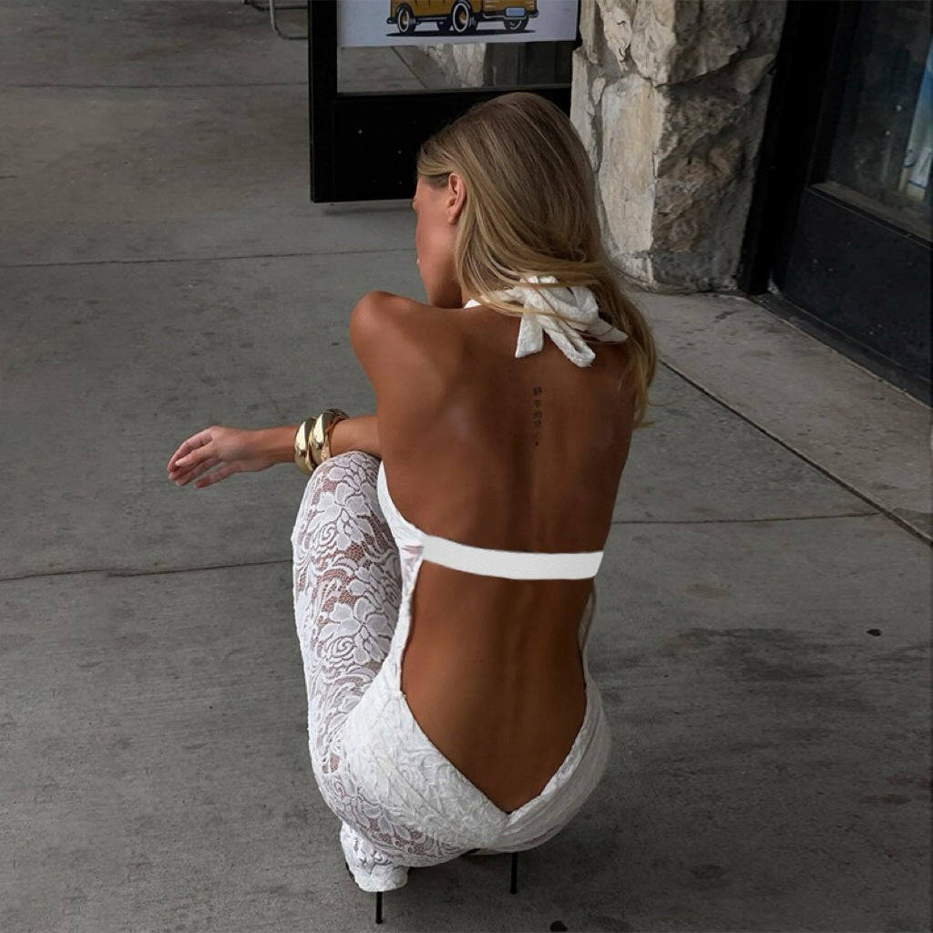Women's Lace Hollow Backless Jumpsuit - Sculptify™