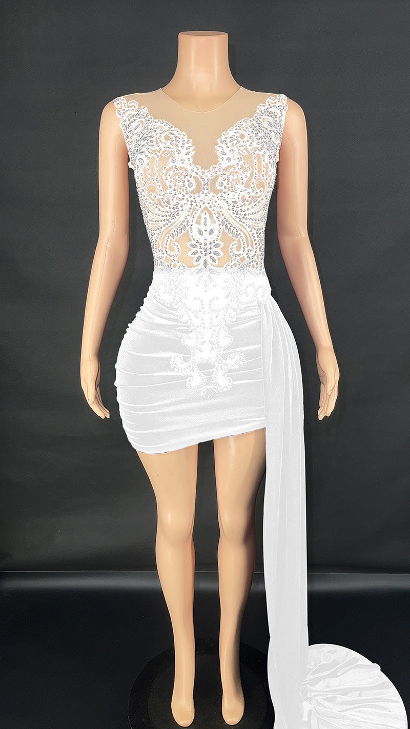 Summer Luxury Evening Dress Female Singer Stage Costume Senior Dress Side Trailing Skirt - Sculptify™