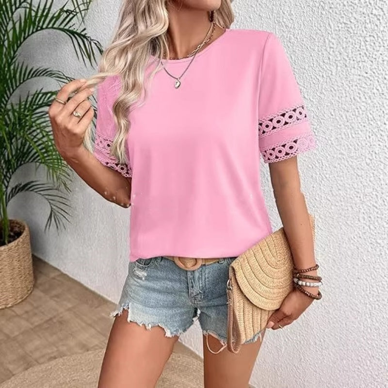 Womens Round-Neck Hollow Short-Sleeve Shirt T-Shirt  Short sleeve t-shirts Sculptify™