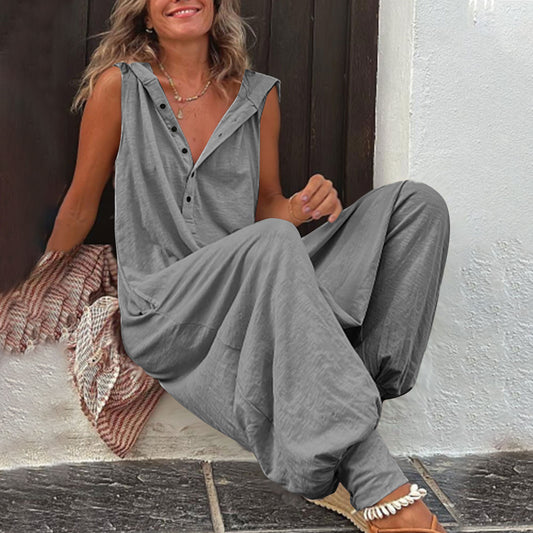 New Button Hooded Sleeveless Jumpsuit - Sculptify™