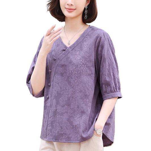 Short Sleeve T-shirt Women's Summer Cotton And Linen Chinese Style Top  Short sleeve t-shirts Sculptify™