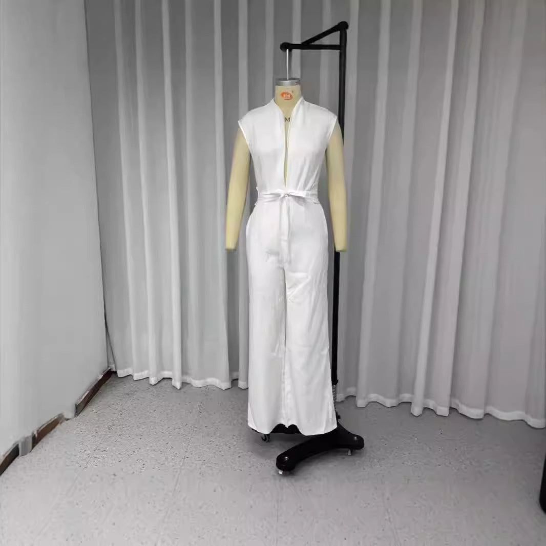 Solid Color Low Neck Sleeveless Tight Jumpsuit - Sculptify™
