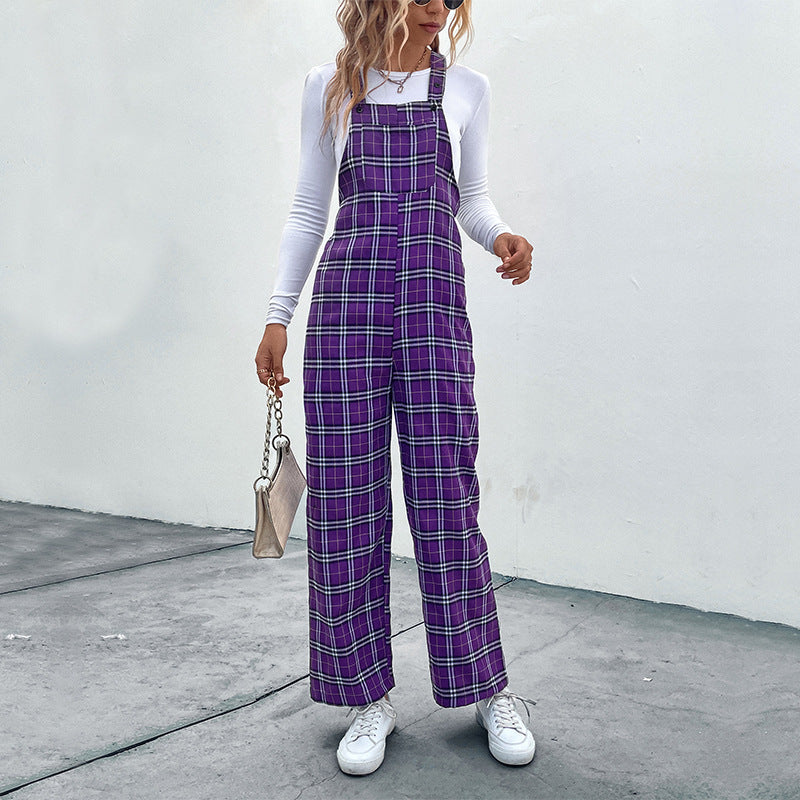 Plaid Spaghetti Straps Casual Jumpsuit Women's Clothing - Sculptify™