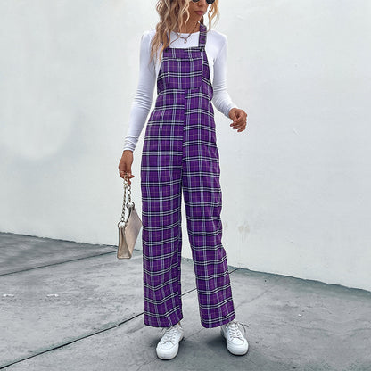 Plaid Spaghetti Straps Casual Jumpsuit Women's Clothing - Sculptify™