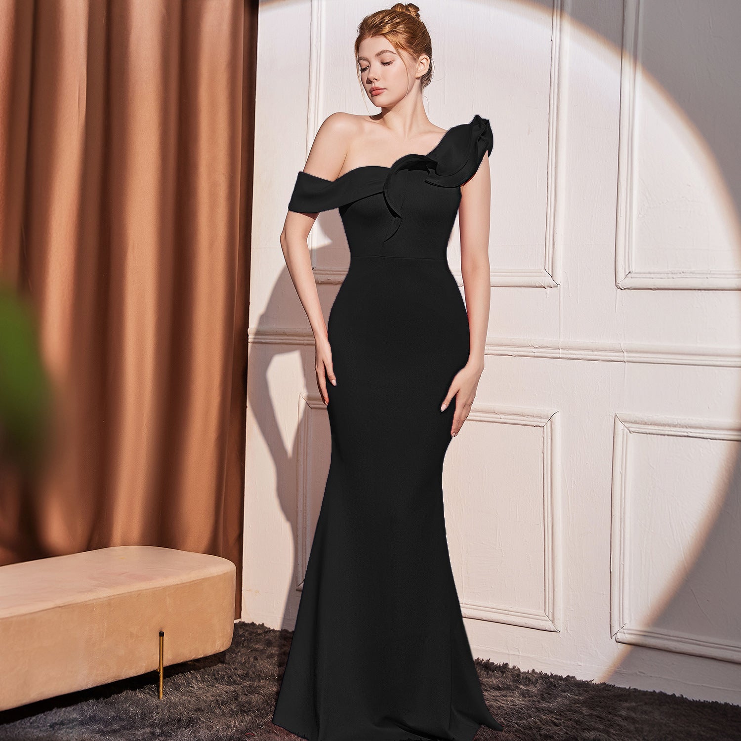 High-end Slant Shoulder Slimming Long Dress - Sculptify™