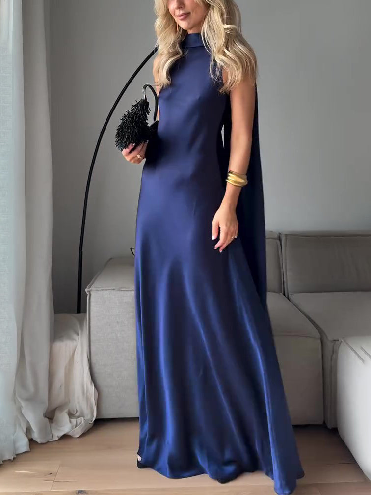 Royal Blue Satin Sleeveless Maxi Dress - Sculptify™