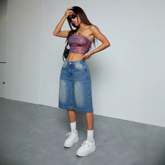 Stylish Loose Wide-Leg Jean Shorts