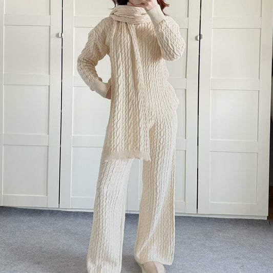 Warm Casual Neck Warmer Top And Pants Sweater Set  Sets Sculptify™