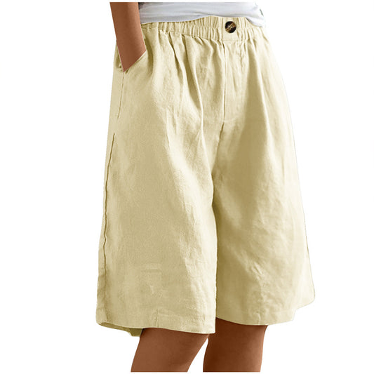 High-Waist Button & Elastic Shorts