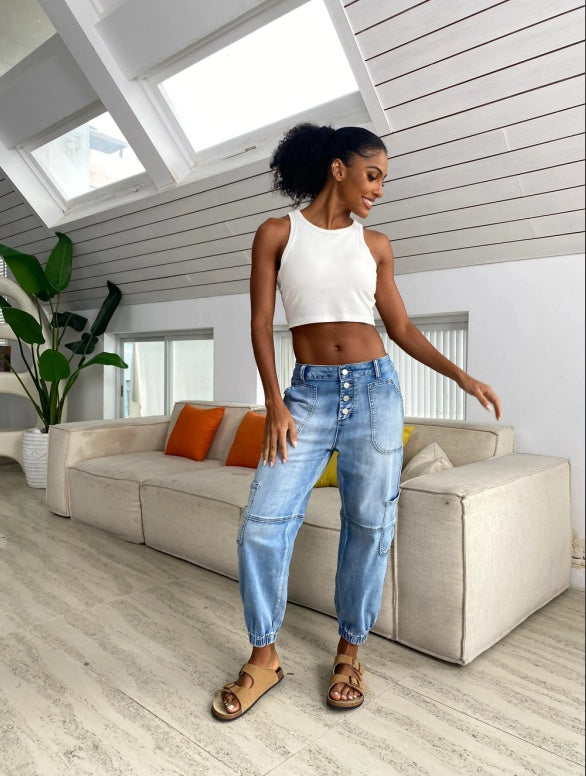 CorsetLace High-Waist Wide-Leg Jeans