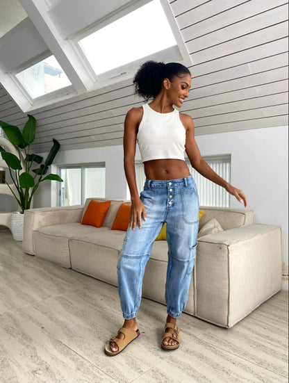 CorsetLace High-Waist Wide-Leg Jeans