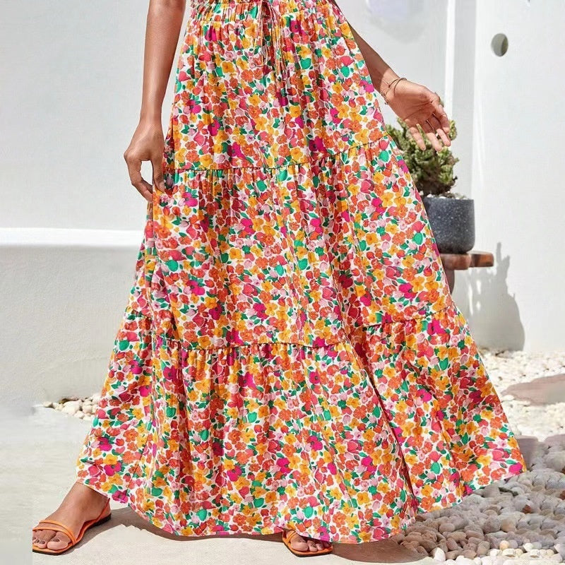 Flowy Floral Print Midi Skirt