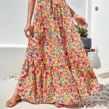 Flowy Floral Print Midi Skirt