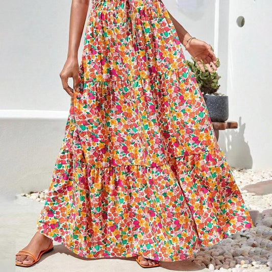 Flowy Floral Print Midi Skirt