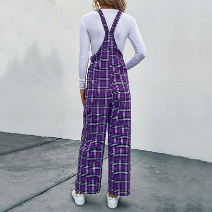 Plaid Spaghetti Straps Casual Jumpsuit Women's Clothing - Sculptify™
