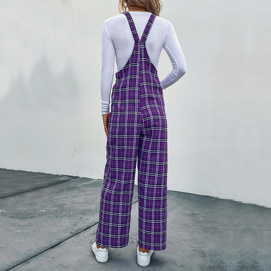 Plaid Spaghetti Straps Casual Jumpsuit Women's Clothing - Sculptify™