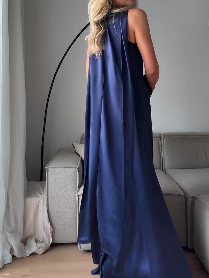 Royal Blue Satin Sleeveless Maxi Dress - Sculptify™