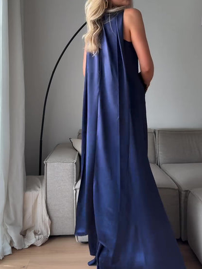 Royal Blue Satin Sleeveless Maxi Dress - Sculptify™