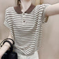 Ice Silk Short Sleeve Striped Embroidery Contrast Color Button Polo  Short sleeve t-shirts Sculptify™