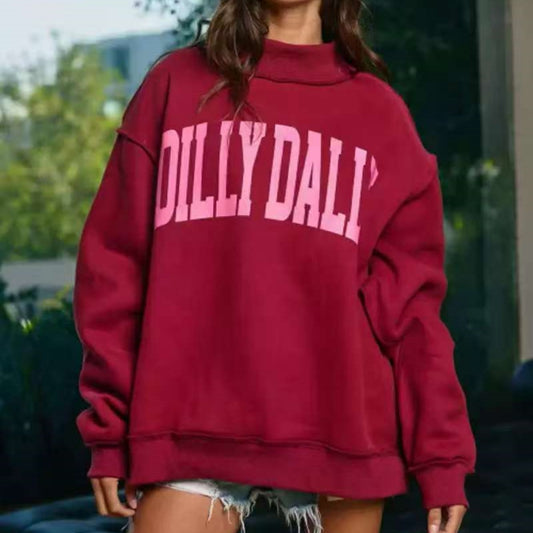 Printed Letter Crewneck Long-Sleeve Loose-Fit Versatile Sweatshirt - Sculptify™