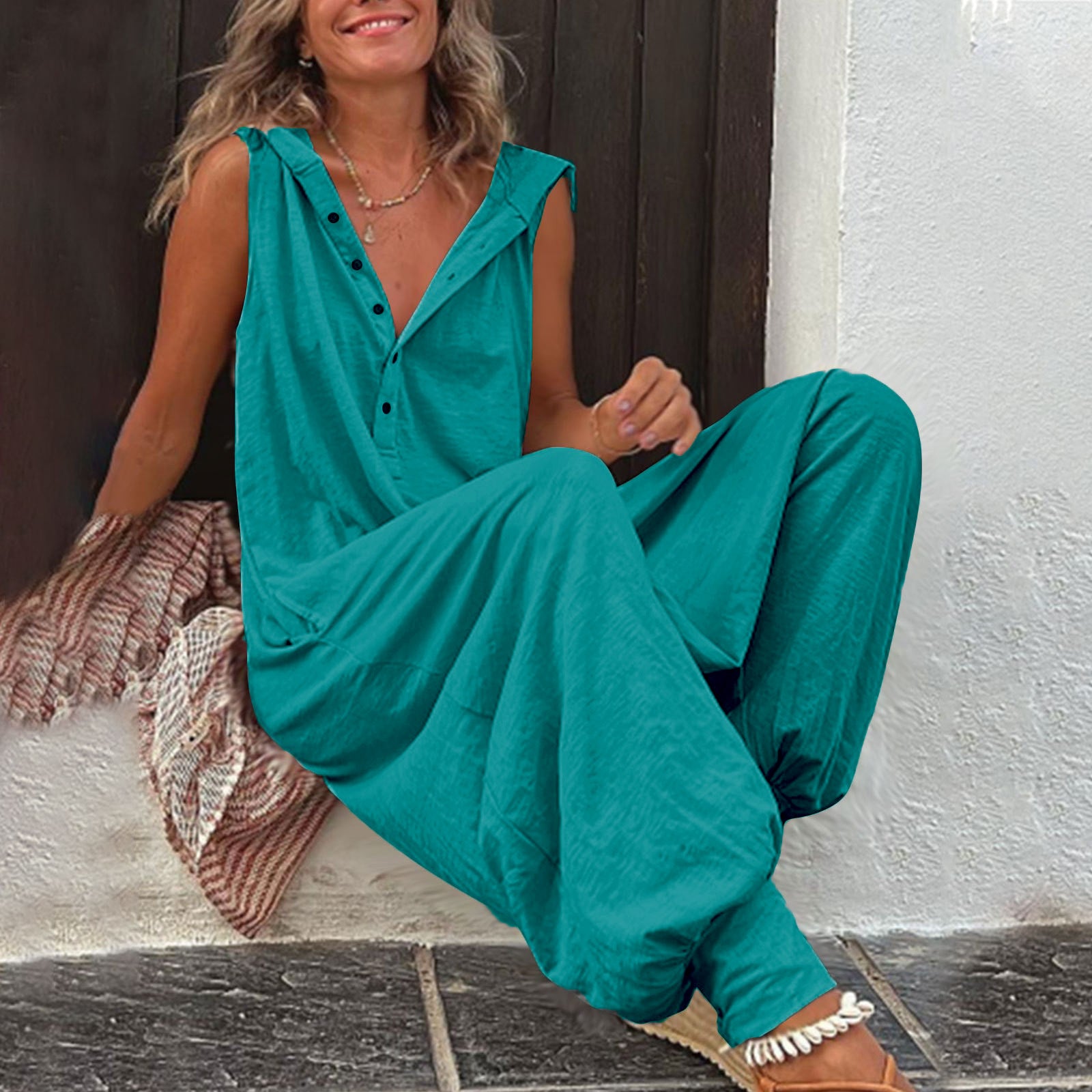 New Button Hooded Sleeveless Jumpsuit - Sculptify™