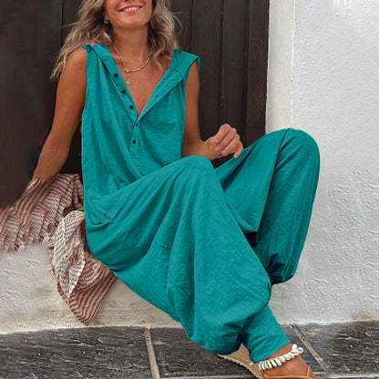 New Button Hooded Sleeveless Jumpsuit - Sculptify™