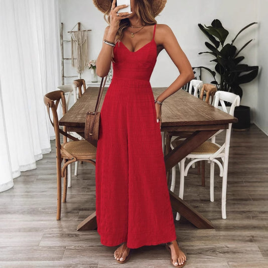 Fashionable Casual Jumpsuit With Shoulder Straps And A Bow Detail On The Back - Sculptify™