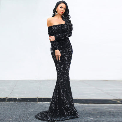 Sexy Strapless Long Sleeve Sequins Party Evening Dress - Sculptify™
