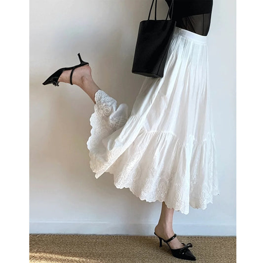 Graceful French-Style White A-Line Skirt