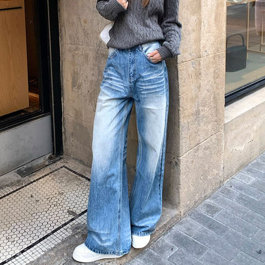 Loose-Fit Pear-Curve Washed Denim Jeans