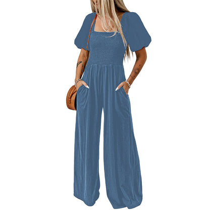 Women's Square Collar Short Sleeve Jumpsuit - Sculptify™