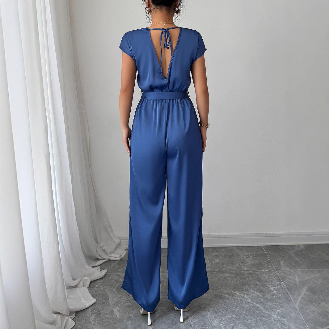 Fashion Wind Deep V High-waisted Wide-leg Jumpsuit Women's Clothing - Sculptify™