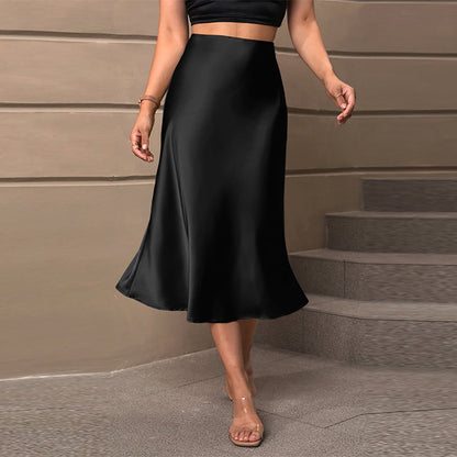Classic Satin A-Line Midi Skirt
