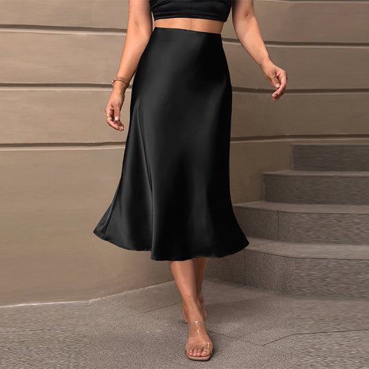 Classic Satin A-Line Midi Skirt