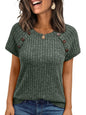 Womens Ribbed Crew-neck Button-panel Short-sleeve Top  Short sleeve t-shirts Sculptify™
