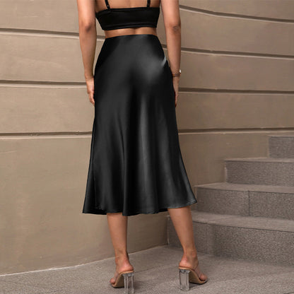 Classic Satin A-Line Midi Skirt